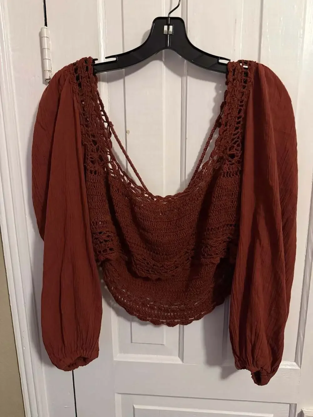 Free People Cynthia Crochet Top Brick Rust Brown Smocked Crop Top Small